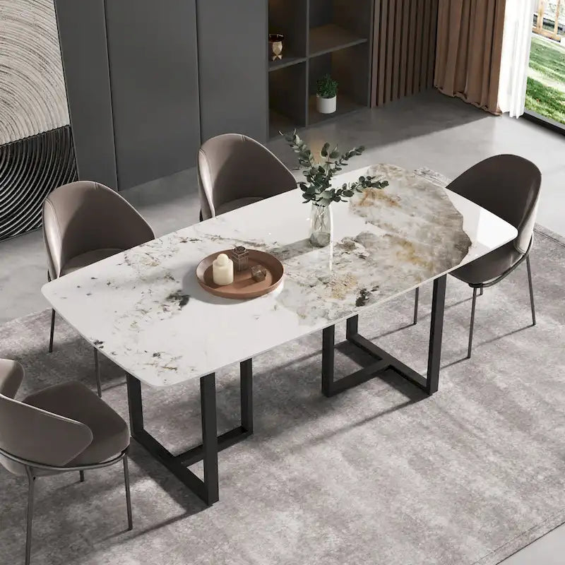 71 Modern Artificial Marble Dining Table with Carbon Steel Base