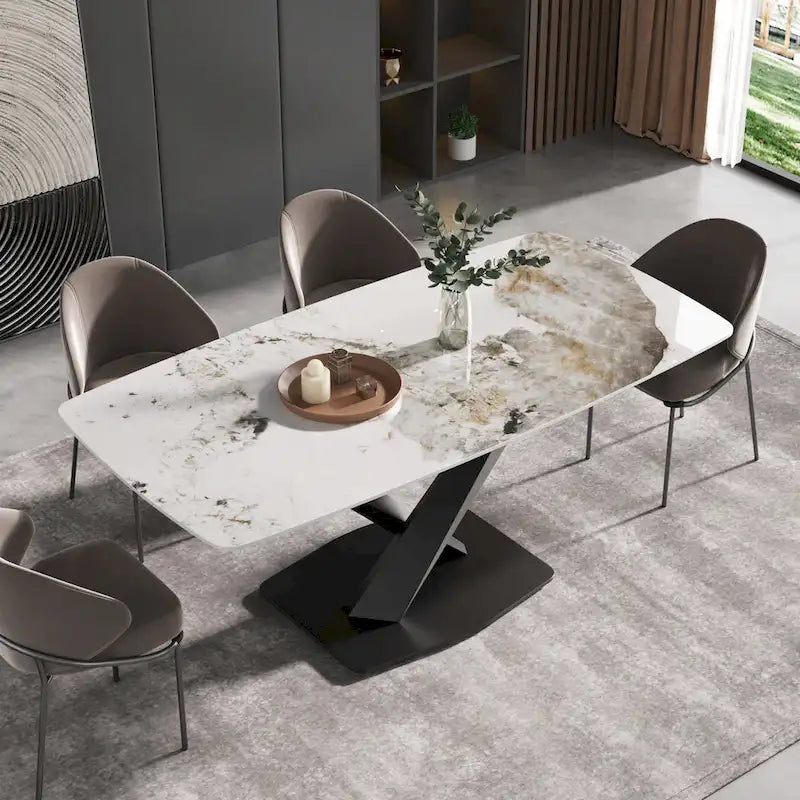 71 Modern Artificial Marble Dining Table with Carbon Steel Base
