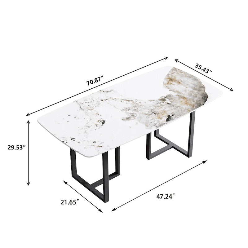 71 Modern Artificial Marble Dining Table with Carbon Steel Base