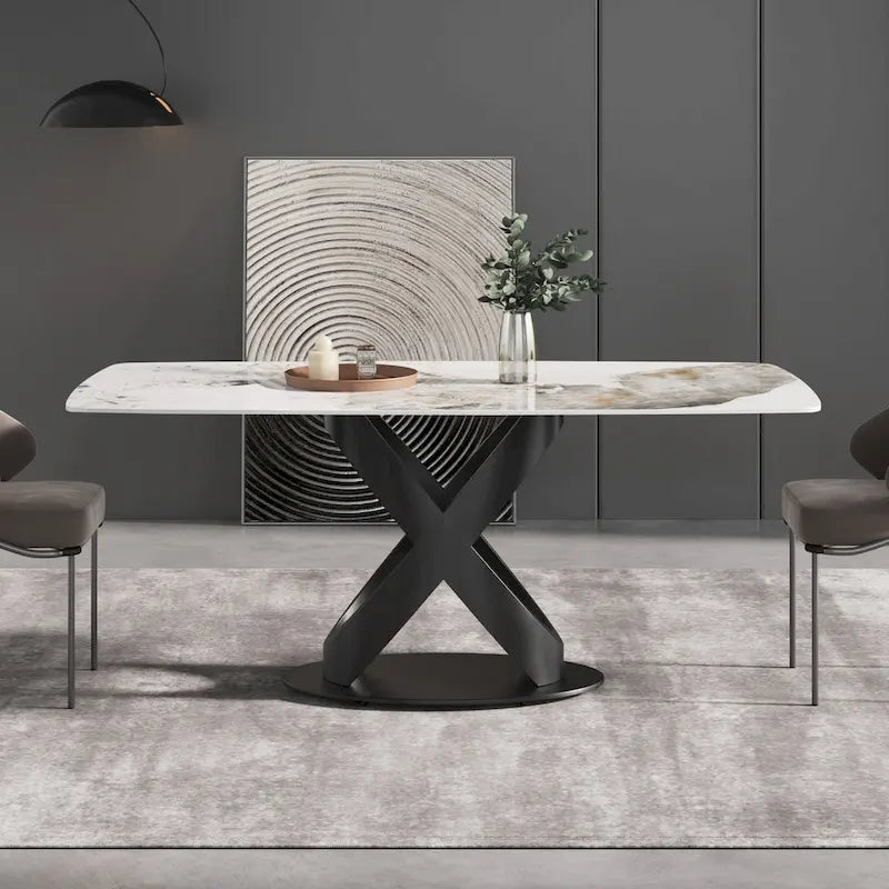 71 Modern Artificial Marble Dining Table with Carbon Steel Base