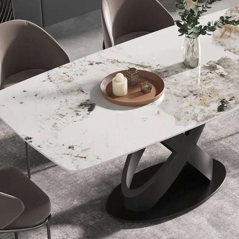 71 Modern Artificial Marble Dining Table with Carbon Steel Base
