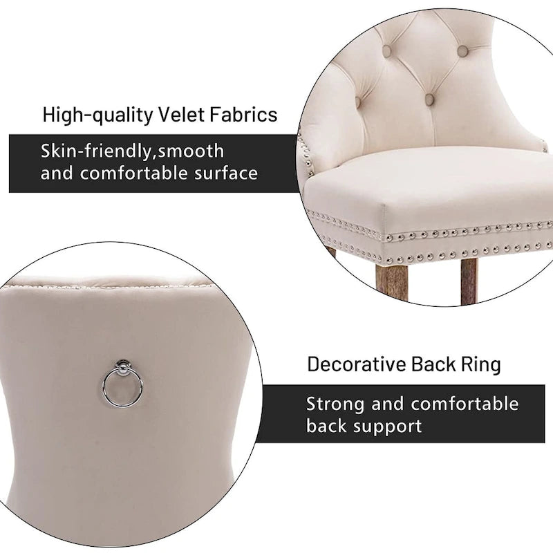 Set of 2 Velvet Dining Chairs,Tufted Solid Wood Armless Chairs Accent Chair with Nailhead Trim and Back Ring Pull