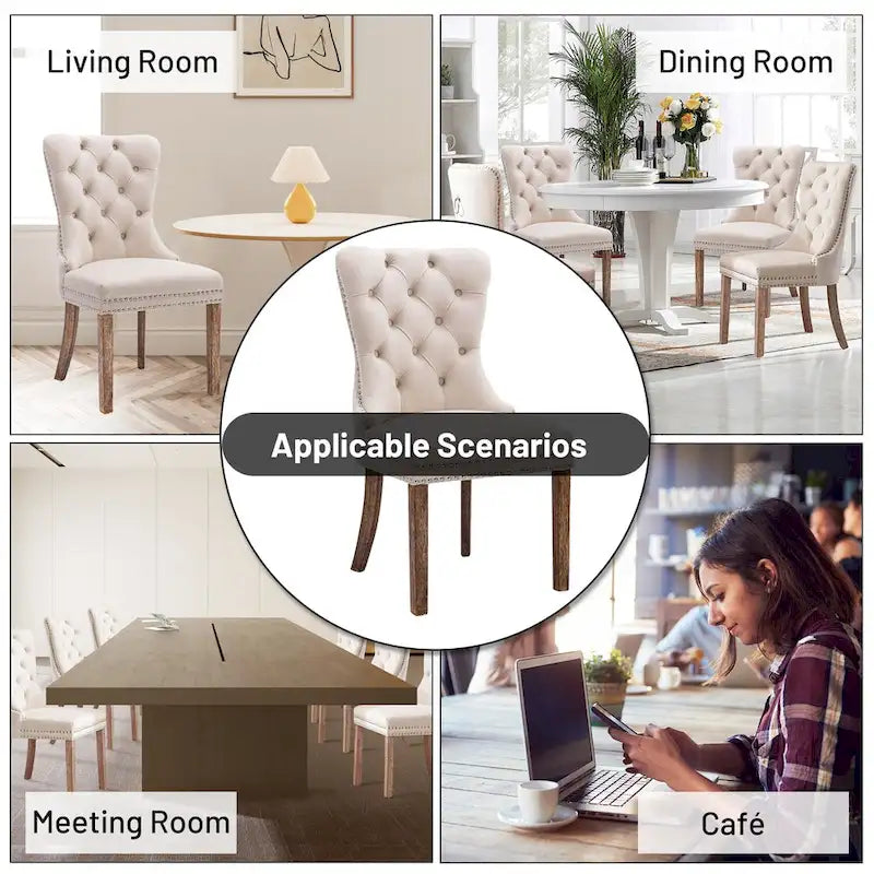 Set of 2 Velvet Dining Chairs,Tufted Solid Wood Armless Chairs Accent Chair with Nailhead Trim and Back Ring Pull