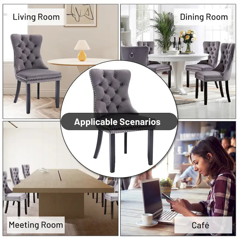 Set of 2 Velvet Dining Chairs,Tufted Solid Wood Armless Chairs Accent Chair with Nailhead Trim and Back Ring Pull