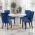 Set of 2 Velvet Dining Chairs,Tufted Solid Wood Armless Chairs Accent Chair with Nailhead Trim and Back Ring Pull