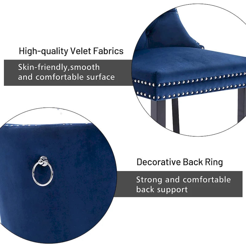 Set of 2 Velvet Dining Chairs,Tufted Solid Wood Armless Chairs Accent Chair with Nailhead Trim and Back Ring Pull