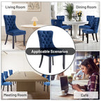 Set of 2 Velvet Dining Chairs,Tufted Solid Wood Armless Chairs Accent Chair with Nailhead Trim and Back Ring Pull