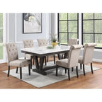 Solid Wood 7 Piece Faux Marble Wrap Table Top Dining Set - Beige - Photo 1