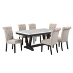 Solid Wood 7 Piece Faux Marble Wrap Table Top Dining Set - Grey - Photo 2