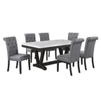 Solid Wood 7 Piece Faux Marble Wrap Table Top Dining Set - Photo 4