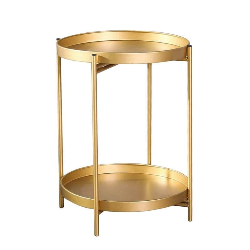 Adeco Side Table 2-Tier Metal Round End Table with Removable Tray - 17.5(D)x 17.5(W)x 20.7(H)