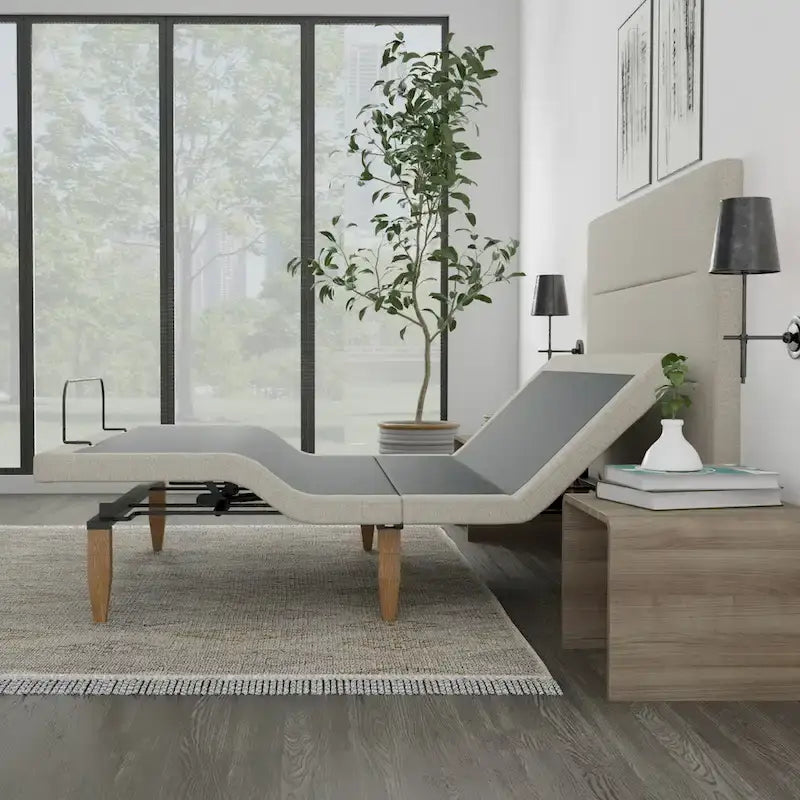 Adjustable Bed Base With Steel Headboard, Wireless Remote, Zero Gravity, Underbed Lighting, Beige - Queen - Photo 4