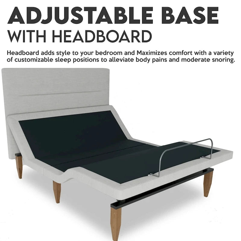 Adjustable Bed Base With Steel Headboard, Wireless Remote, Zero Gravity, Underbed Lighting, Beige - Full - Photo 6