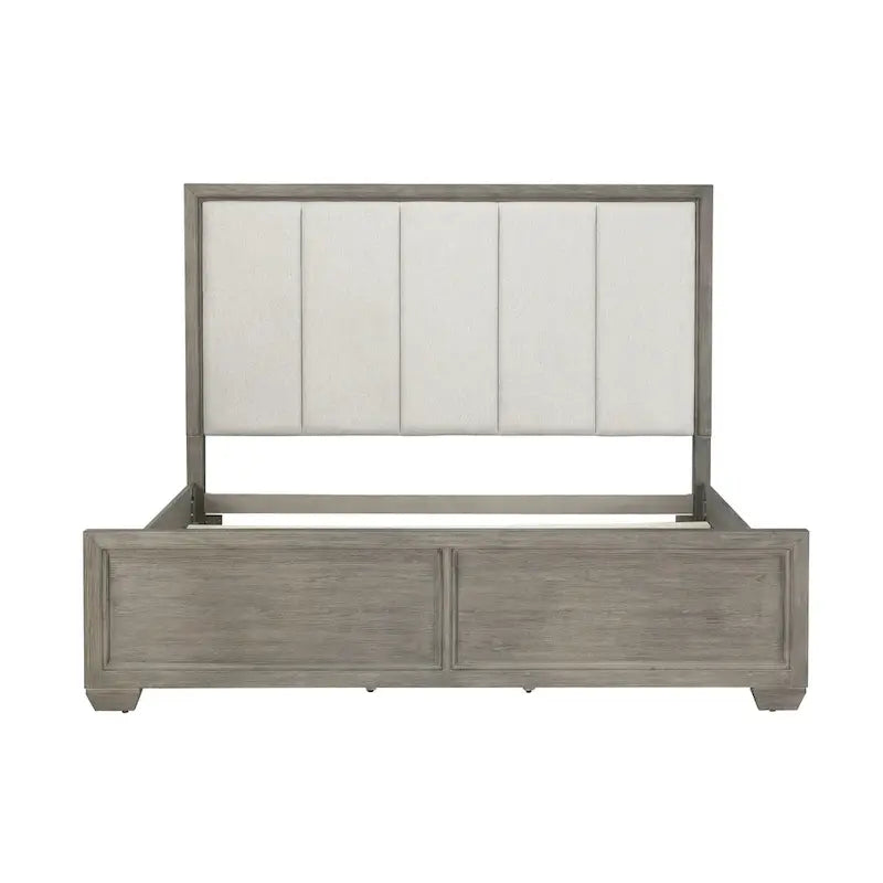 Gray Wood Bedroom Upholstered Bed, Dresser, Mirror, 2 Fabric Nightstand, And Chest - Photo 3