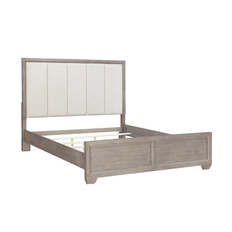 Gray Wood Bedroom Upholstered Bed, Dresser, Mirror, 2 Fabric Nightstand, And Chest - Photo 4