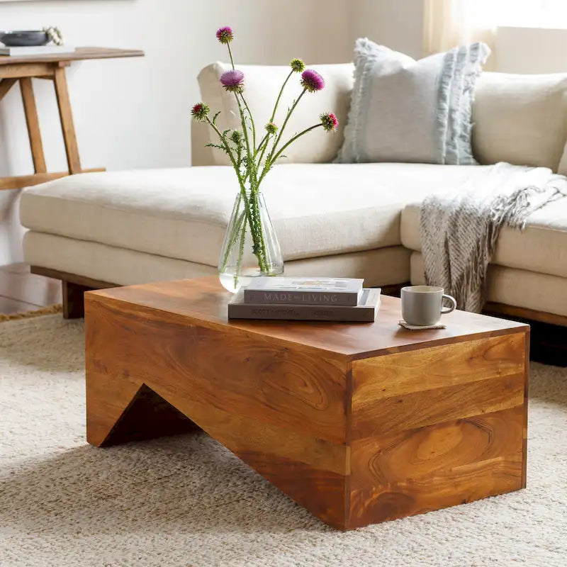 Asma Modern Angular Wooden Coffee Table - 15H x 39W x 22D