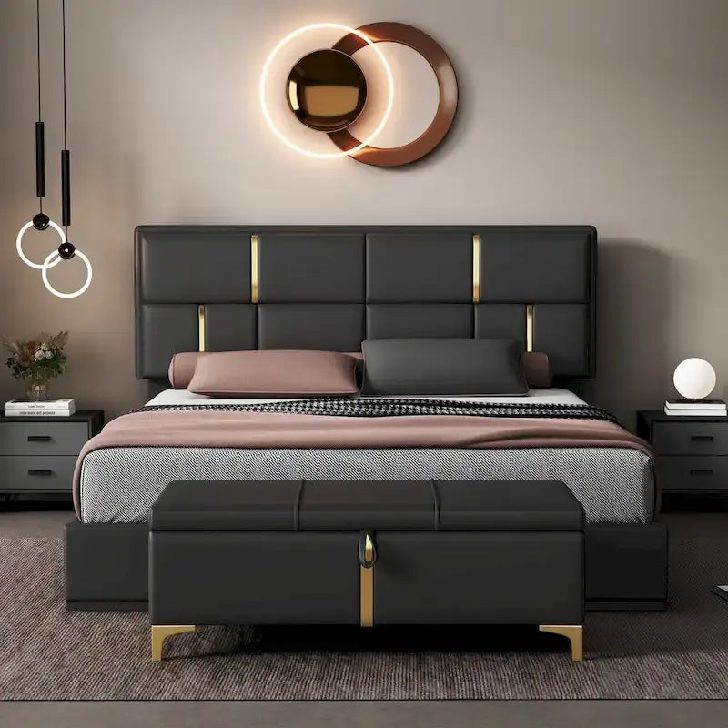2-Pieces Bedroom Sets Queen Size Bed with Storage Ottoman
