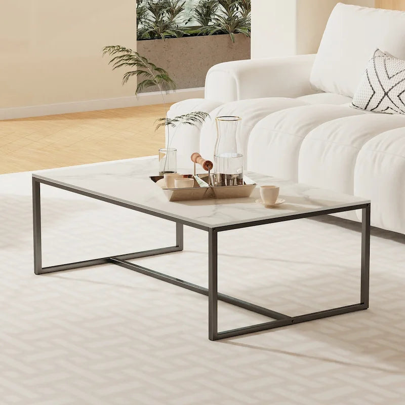 Frame Coffee Table Rectangular Cocktail Table Marble Metal Sofa Table