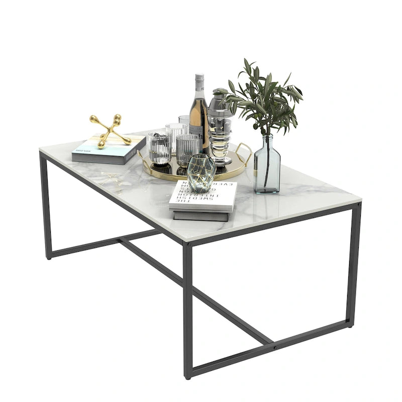 Frame Coffee Table Rectangular Cocktail Table Marble Metal Sofa Table