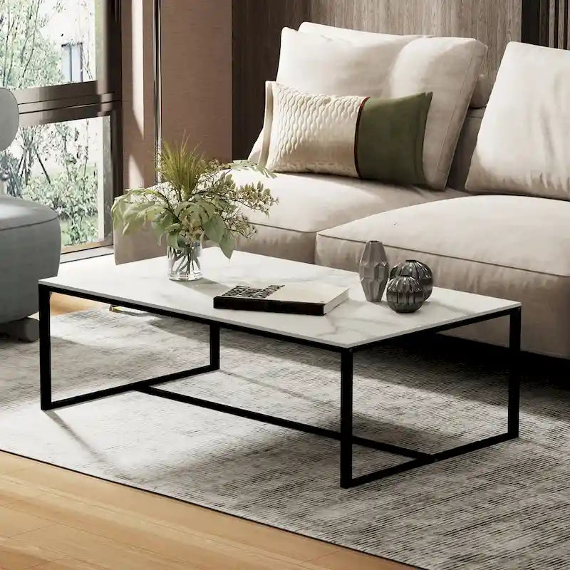 Frame Coffee Table Rectangular Cocktail Table Marble Metal Sofa Table