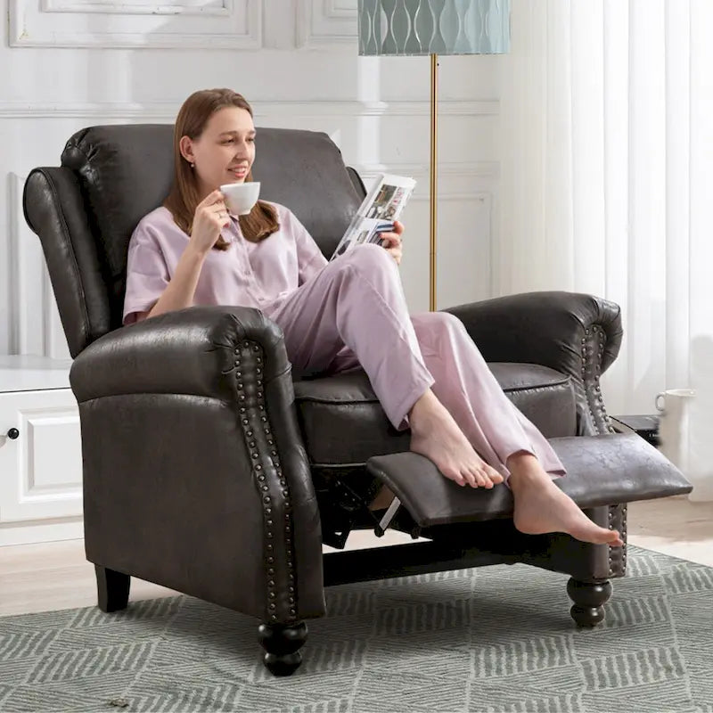 Armchair Pushback Club Recliner with Rivet Decoration