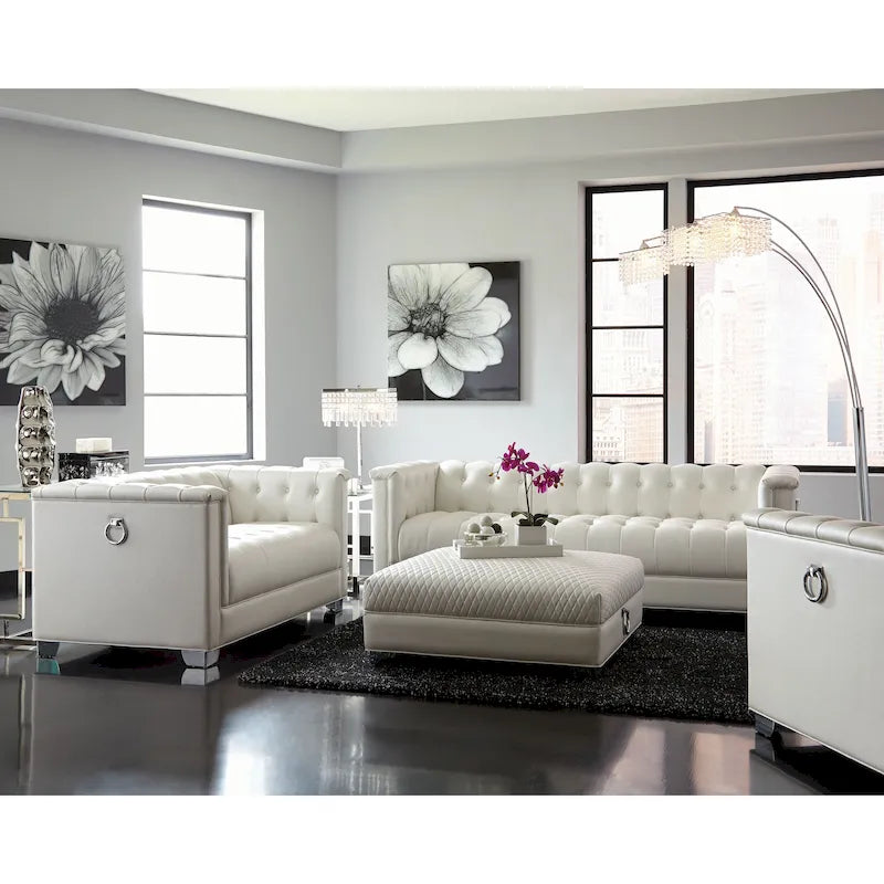 Contemporary White Leather 2 - Living Room Leather Faux Leather Sofa Set - 2 Piece - 2 Piece, White - Photo 1