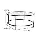 Glass Living Room Coffee Table with Round Metal Frame