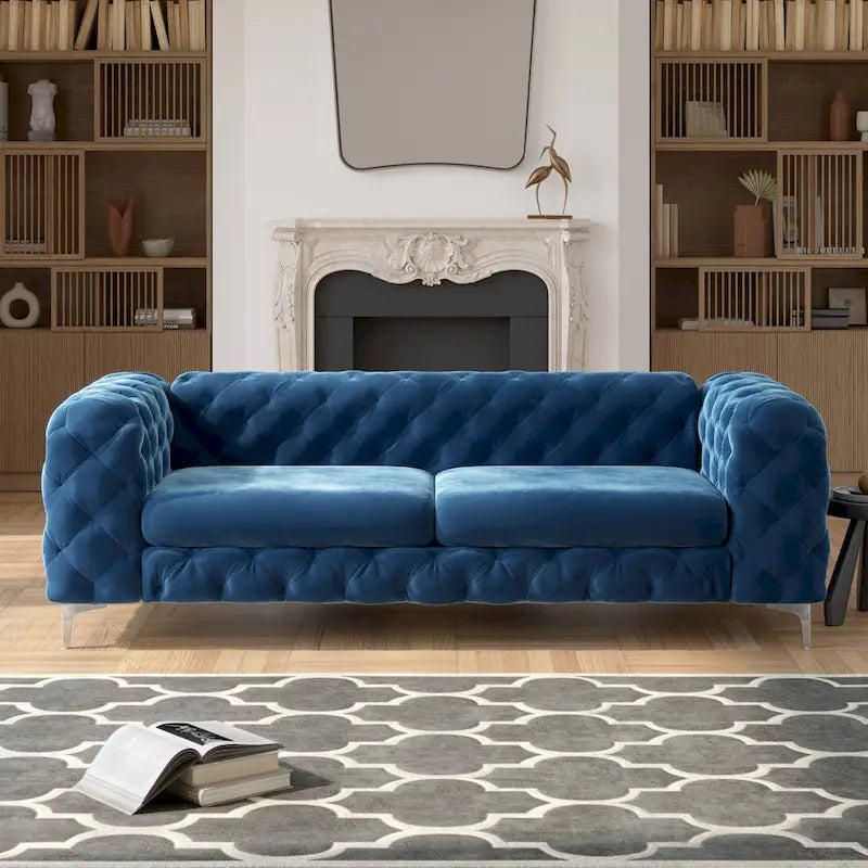 Tufted Velvet Sofa - Navy Blue - Photo 3