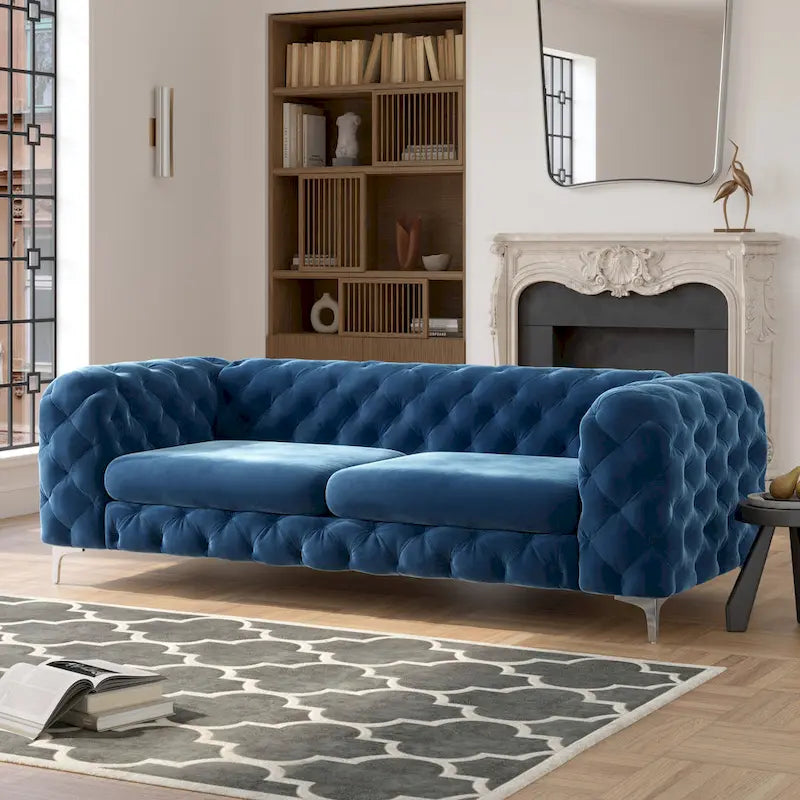 Tufted Velvet Sofa - French Blue - Photo 5