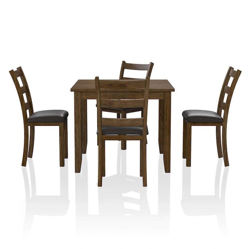 Oma Transitional Walnut Solid Wood 5-Piece Dining Table Set by Furniture of America