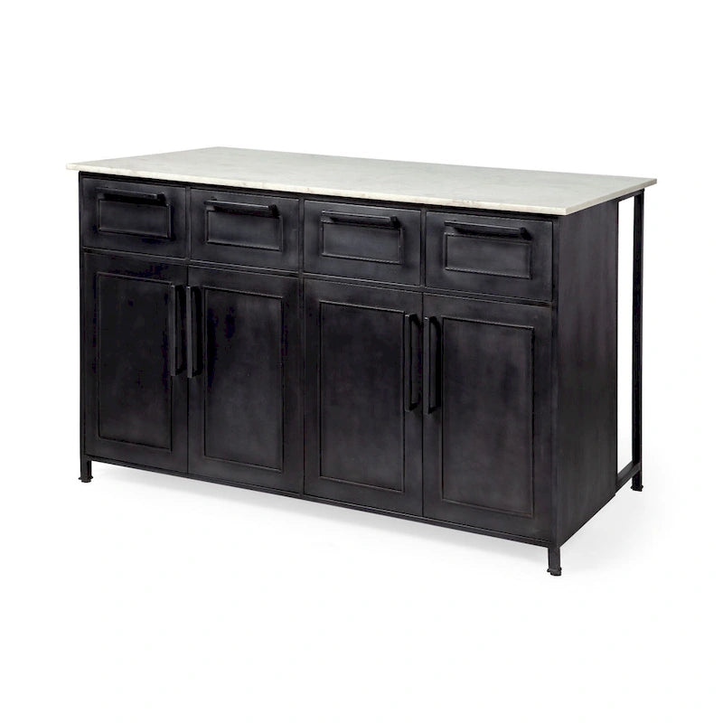 Fieri White Marble Top W/black Solid Iron Frame Kitchen Island - 58"w X 32"d X 37"h - Photo 2