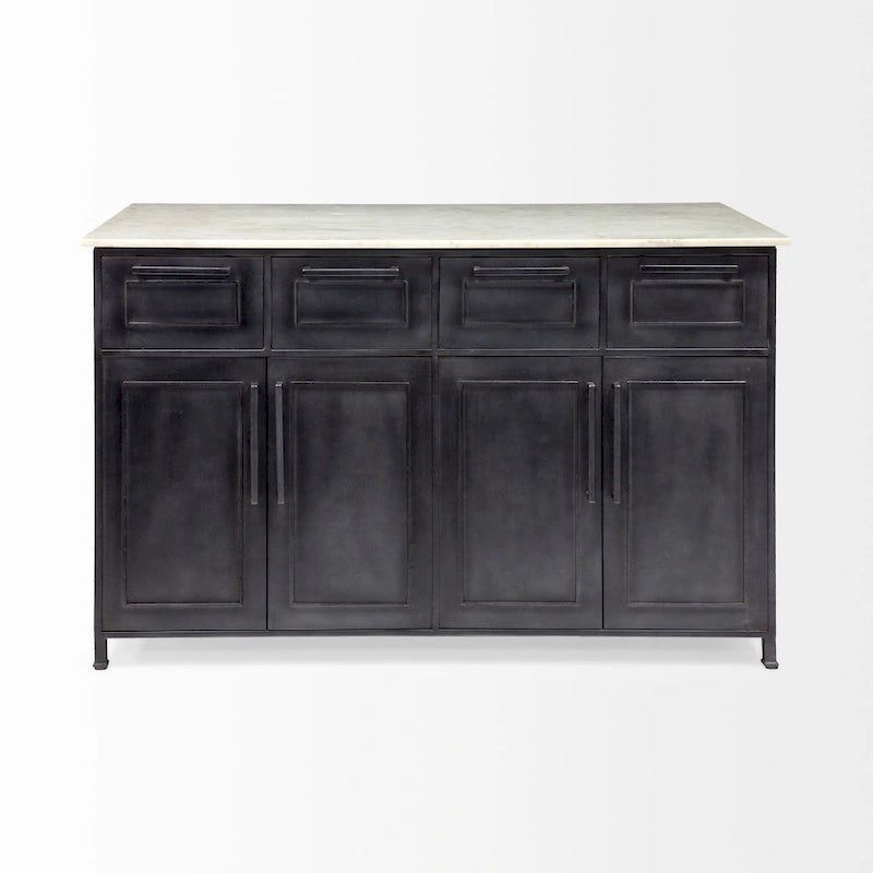 Fieri White Marble Top W/black Solid Iron Frame Kitchen Island - 58"w X 32"d X 37"h - Photo 3