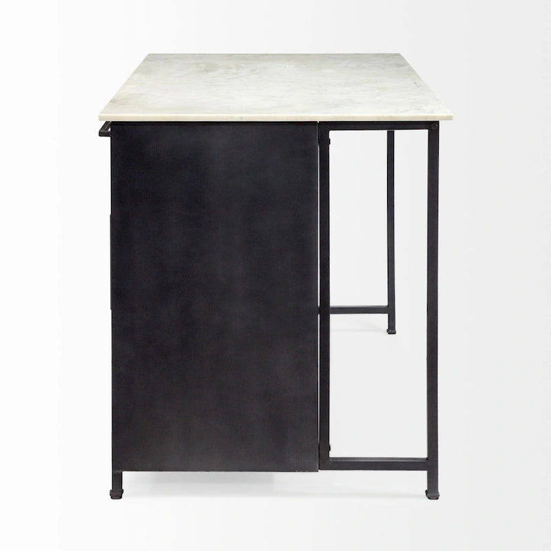 Fieri White Marble Top W/black Solid Iron Frame Kitchen Island - 58"w X 32"d X 37"h - Photo 4