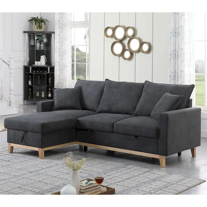 Woven Reversible Sleeper Sectional Sofa with Storage Chaise