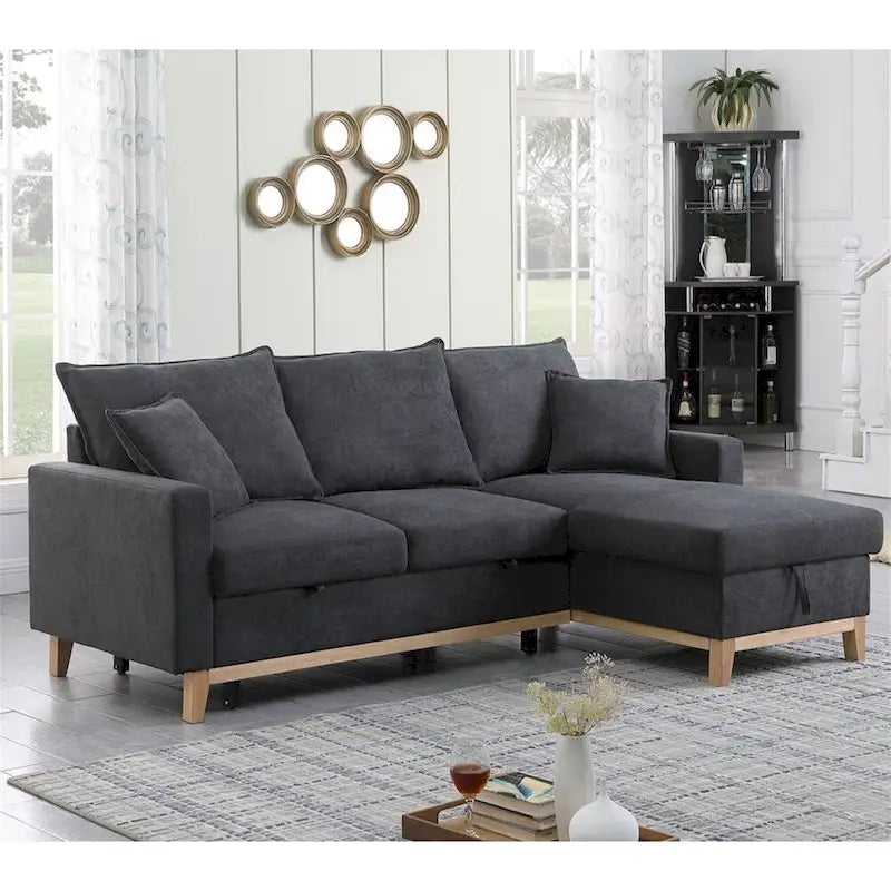 Woven Reversible Sleeper Sectional Sofa with Storage Chaise