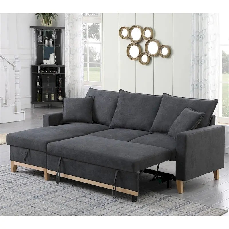 Woven Reversible Sleeper Sectional Sofa with Storage Chaise