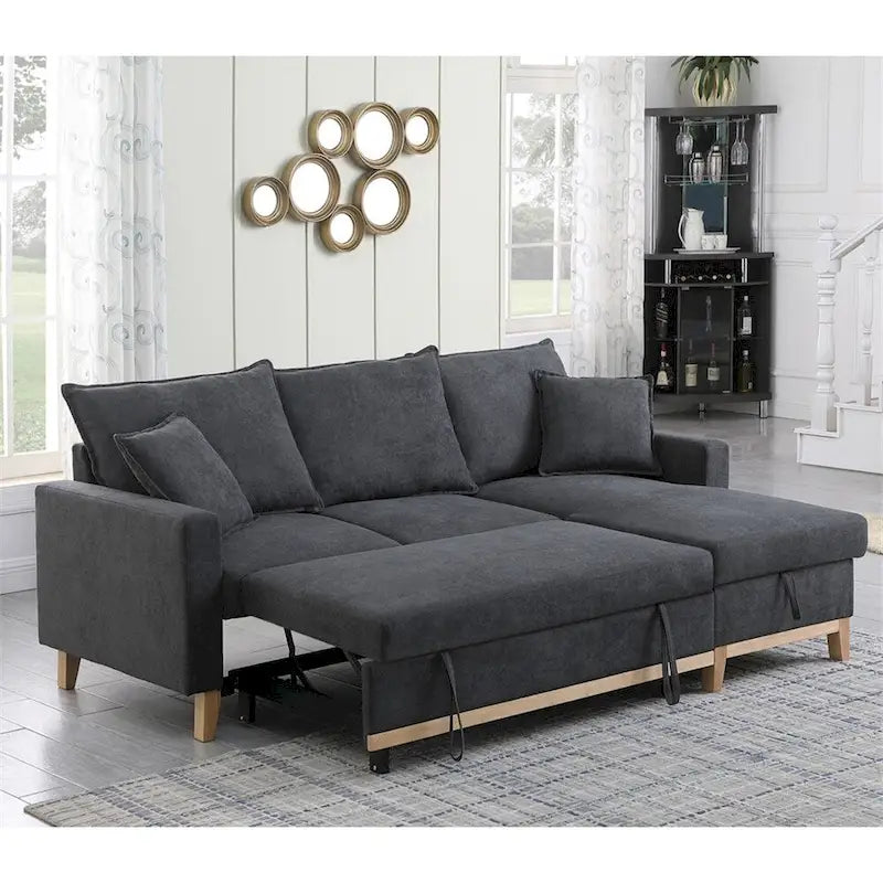 Woven Reversible Sleeper Sectional Sofa with Storage Chaise