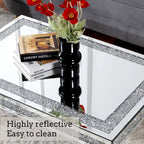 Rectangle Coffee Table with Crystal Inlay Mirrored Silver Center Table