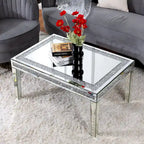 Rectangle Coffee Table with Crystal Inlay Mirrored Silver Center Table