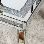 Rectangle Coffee Table with Crystal Inlay Mirrored Silver Center Table