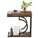 2 Tiers C Shaped Narrow End Chairside Table for Living Room