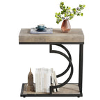 2 Tiers C Shaped Narrow End Chairside Table for Living Room