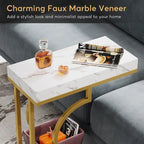 2 Tiers C Shaped Narrow End Chairside Table for Living Room