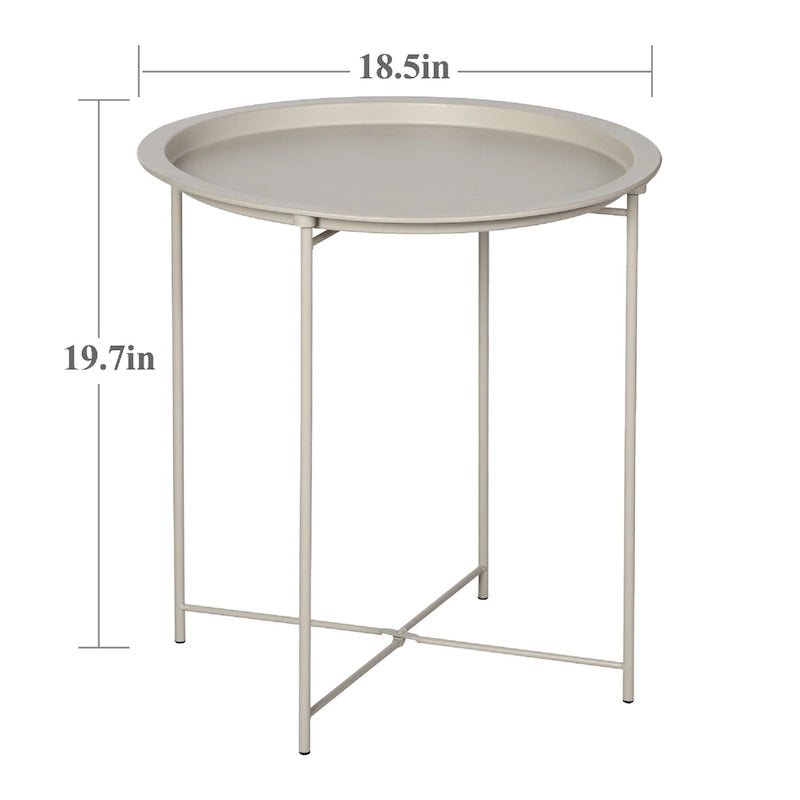 VECELO Modern Side Table with Round Removable Tray,Beige (Set of 1/Set of 2)