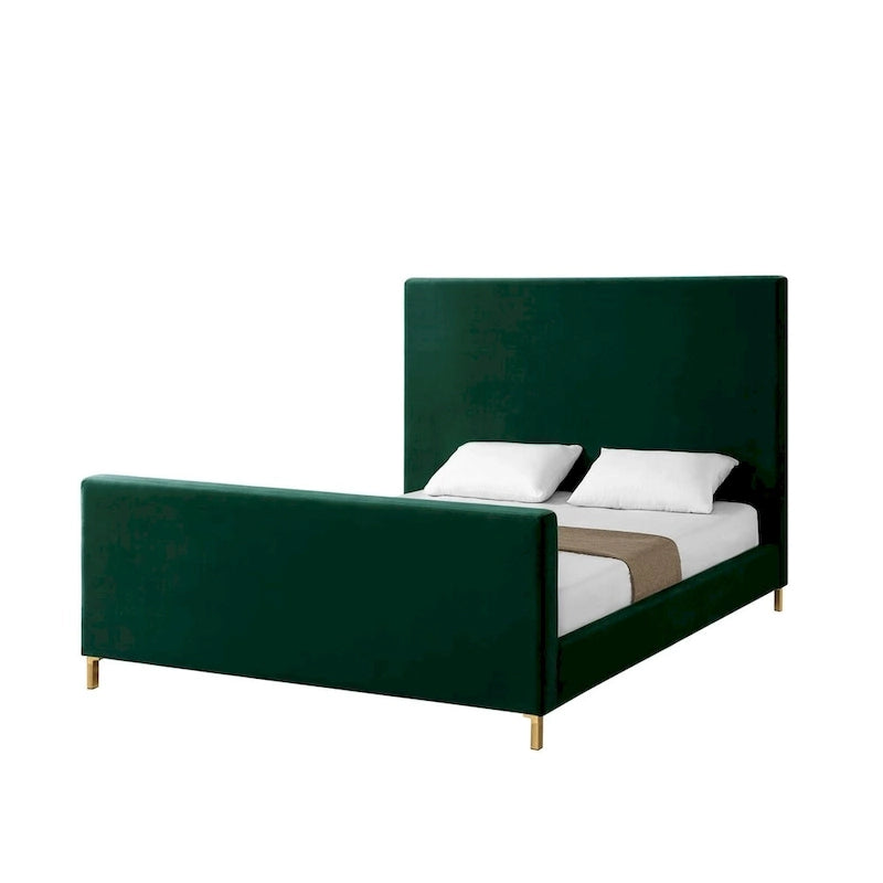 Green Solid Wood Upholstered Velvet Bed - King - Photo 1
