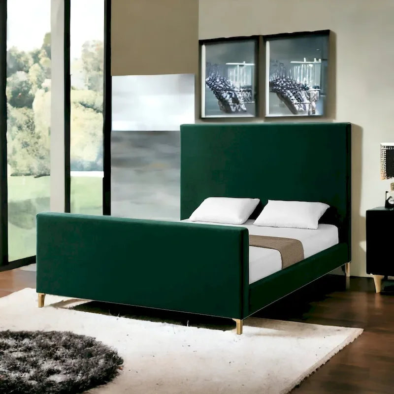 Green Solid Wood Upholstered Velvet Bed - King - Photo 2