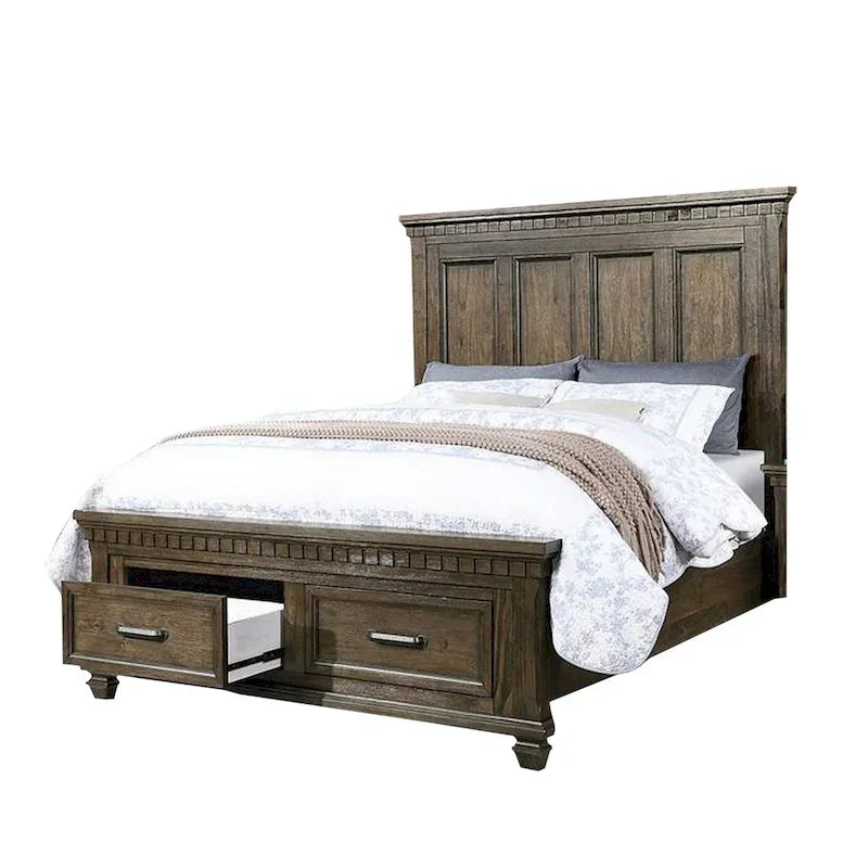 Classic Wood Walnut Bed With Storage Drawers, Metal Handles, Brown - Queen - Queen, Brown - Photo 1