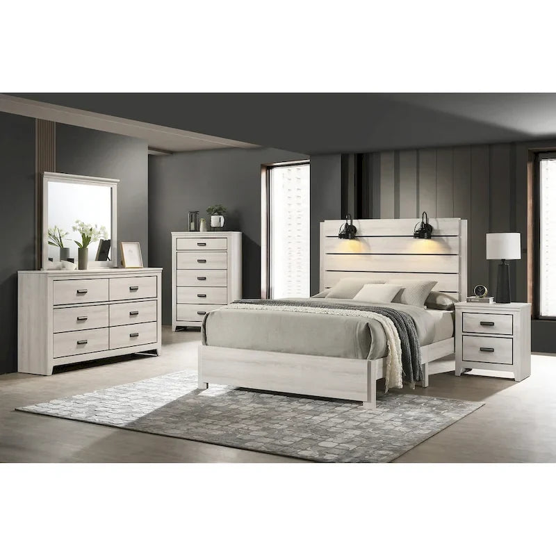 Edyth 5 Piece White LED Panel Bedroom Set - Full - Photo 1