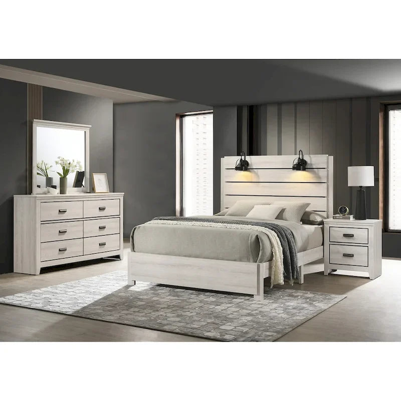Edyth 5 Piece White LED Panel Bedroom Set - Queen - Photo 2