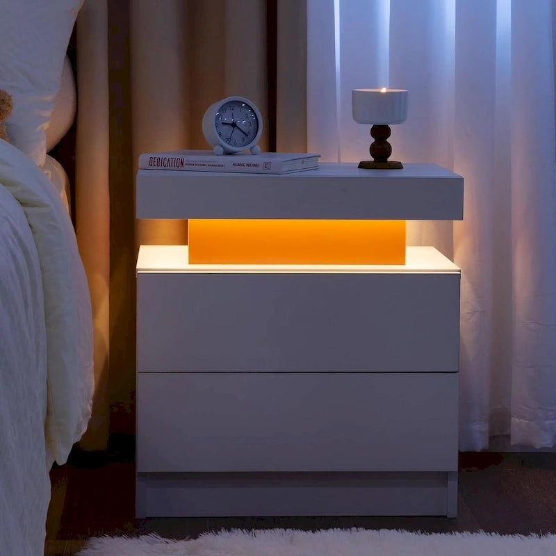19.3 Modern 2 Drawers LED Nightstand with Adjustable Lights